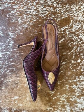 Kurt Geiger Plum Textured Slingback Heels with Gold Accent